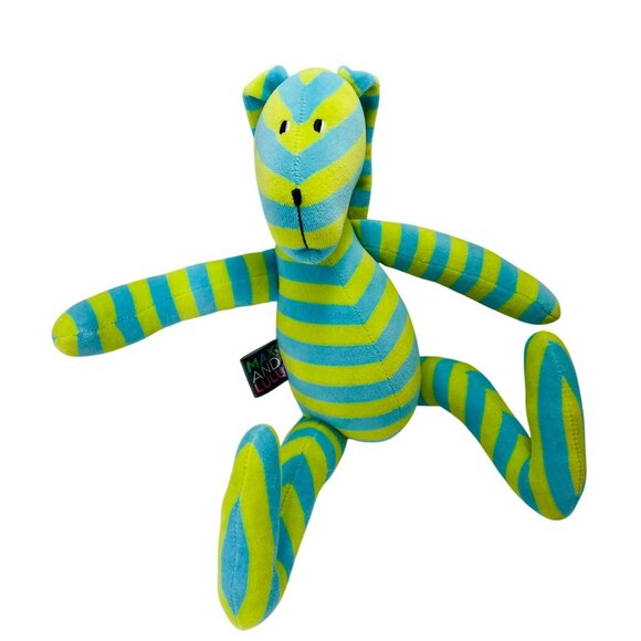 Max And Lulu Striped Bunny Plush Blue & Lime Green Soft Stuffed Animal - Picture 2 of 9
